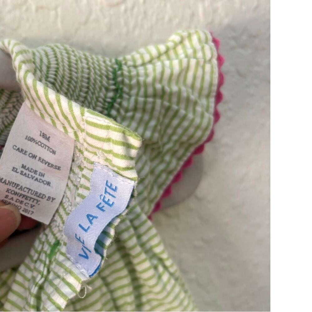 Vive La Fete $80 Easter Basket Stripe Smocked Stitched Toddler Dress 18 months - Picture 3 of 4